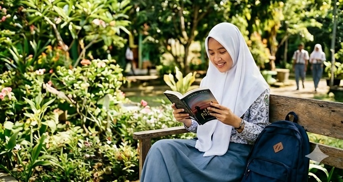 Siswi Menggunakan Laptop